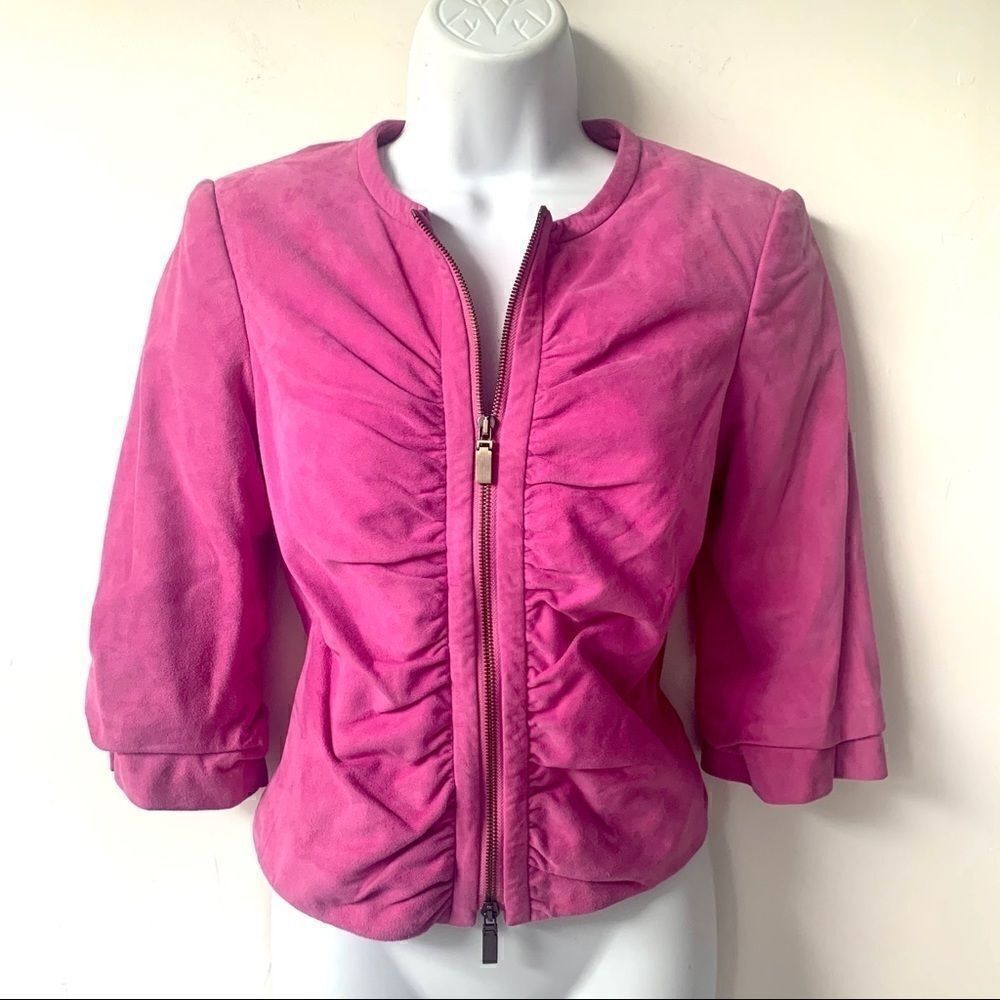 Worth Pink Suede Crop Double Zip Jacket